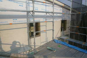 現場進捗状況。　外壁工事