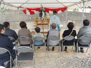 高台に位置する高性能住宅・福山市藤江町、天候にも恵まれ地鎮祭